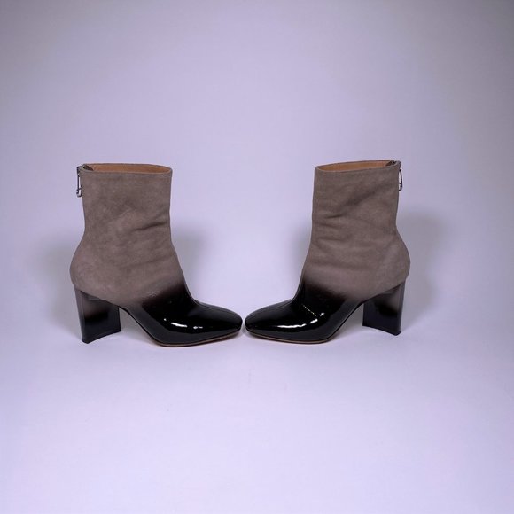 MAISON MARGIELA Grey Suede Brown Patent Leather Ombre Booties - Picture 3 of 8